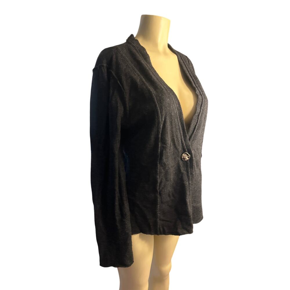 Women L Beth Bowley Charcoal Gray Cardigan Sweater 100% Wool One Button